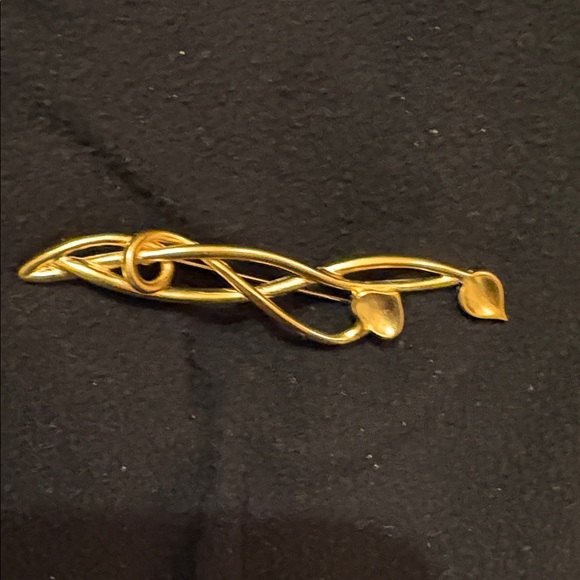 Vintage Monet Brooch, Gold Tone swirl of leaves; Modernist; Large 3–/2” - Picture 1 of 4